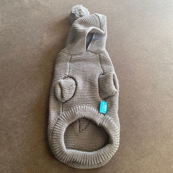Dog or Cat Knitted Sweater Gray Hoodie with Pom & Star Design Size S NWT - Picture 2 of 8